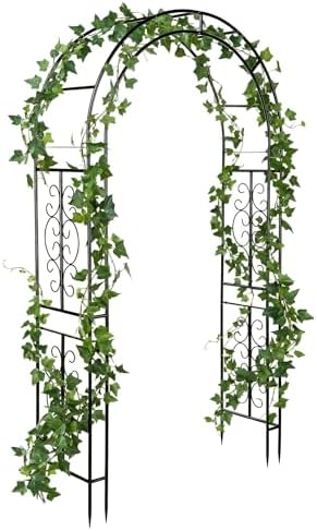 Plow & Hearth Arch Metal Outdoor Garden Arbor 7 Feet Tall Black Iron Trellis for Climbing Plants Outdoor, Wedding Party Arch, Outdoor Patio Decor by EvergreenGarden