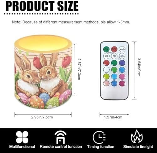 4 Pack Floral Bunny Egg LED Candles Flickering Flameless Candles with Remote and Timers Battery Operated Tea Lights with Remote Pillar Battery Tea Lights for Easter Day Party - Image 3