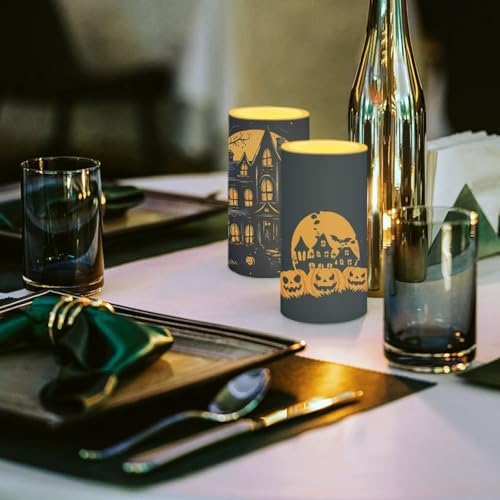 Halloween Flameless Candles with Remote and Timers Battery Operated Candles for Trick or Treat Day Home Party Banquet Decoration, Pumpkin Haunted House Print - Image 4
