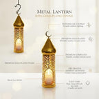 Sturdy Metal Construction Gold-Plated Lantern for Hanging or Tabletop Use, Decorative Candle Holder with Moroccan Cutouts for Indoor and Patio Ambiance - Image 5