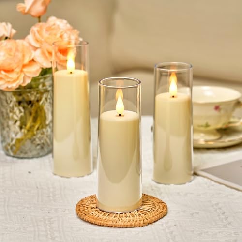 Amagic Ivory Flameless Candles with Remote, Battery Operated Candles with Timer, Acrylic Plexiglass Flickering LED Fake Candle for Wedding, Holiday, Home Decor, Set of 9, D2.2 x H5 6" 7" - Image 2