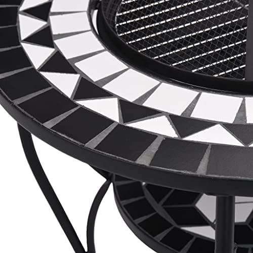 26.8 Inch Mosaic Fire Pit Table for Outdoor Patio, Steel Wood Burning Firebowl with Ceramic Tile Surface, Safety Mesh Cover and Poker Tool - Image 7