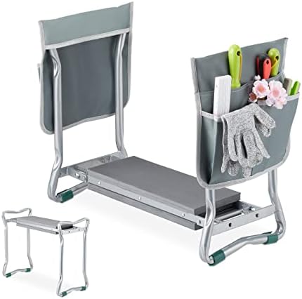 Relaxdays Garden Kneeler, with Pouches for Tools, Padded, Gardening & Weeding, up to 150 kg, Folding Mat, Silver/Grey by Relaxdays