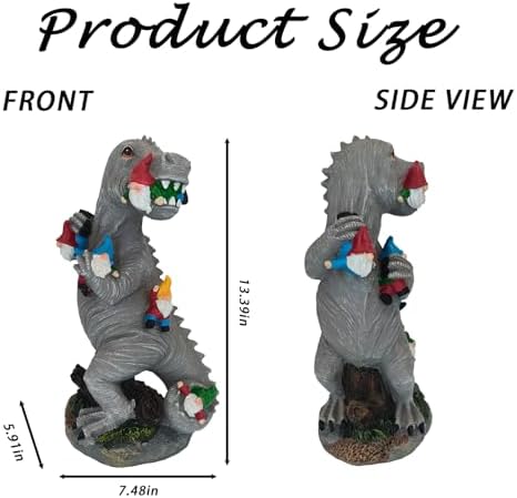 14 Inch Dinosaur Gnome Garden Statue Outdoor Yard Decorations - Image 7