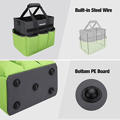 WORKPRO Garden Tool Bag, 10 Pockets and Shoulder Strap, Green - Image 5