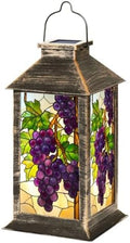 Solar Lantern Outdoor Garden Hanging Lantern Stained Glass Grape Vine Purple Grapes Green Leaves Grapevine Waterproof Solar Powered Lighting Outside Table Lamp for Patio Deck Yard Camping by Unknown
