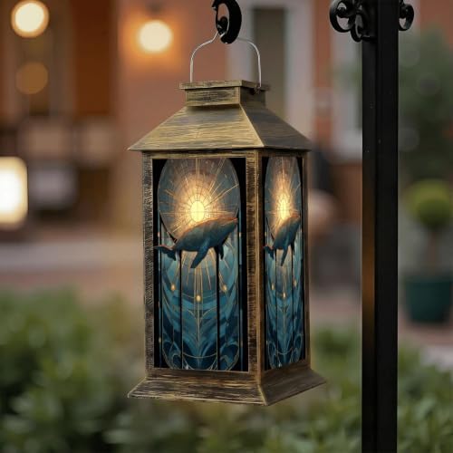 Solar Lantern Surreal Ocean Whale Stained Outdoor Waterproof Garden Hanging Lantern Solar Powered Lighting Outside Solar Light for Patio Yard Camping, Gifts for Women Mom - Image 6