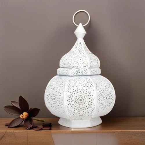 Metal Oriental Moroccan Storm Lantern, 30 cm, for Outdoors as a Garden Lantern or Indoors as a Table Lamp (White) - Image 5