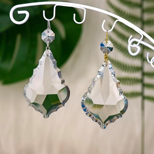 8Pcs 76mm(3.0") Clear Color Chandelier Crystals Parts Maple Leaf Prism Pendant Connected Glass Octagon Beads Chain for Chandelier Decoration, Party,Wedding Decorative (Clear Beads+Nickel Plated PIN) - Image 2