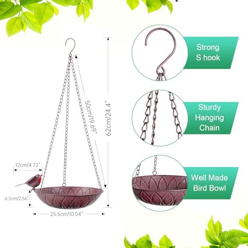 2 Pack Hanging Bird Bath for Outdoors, Metal Birds Feeder & Water Bowl - Image 3