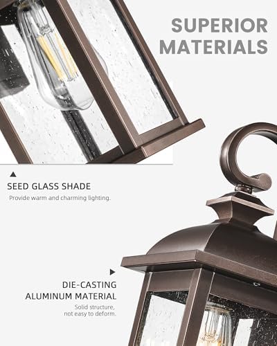 FEMILA 2-Pack Outdoor Wall Sconce Lights Oil Rubbed Bronze, 15" Exterior Outdoor Light Fixtures Wall Mount with Seeded Glass, for Front Porch Patio Garage, 4FD54B-2PK ORB - Image 6
