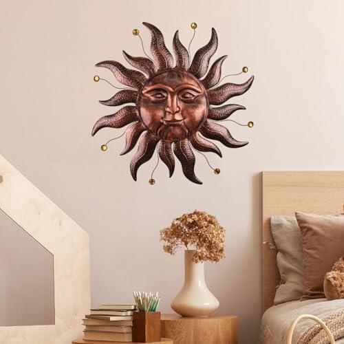 Metal Wall Art Decor Outdoor Inside with Sun Face, 26 Inch Large Outside Sun Metal Decorations Hanging on House, Living Room, Bedroom, Patio, Fence, Yard - Image 3