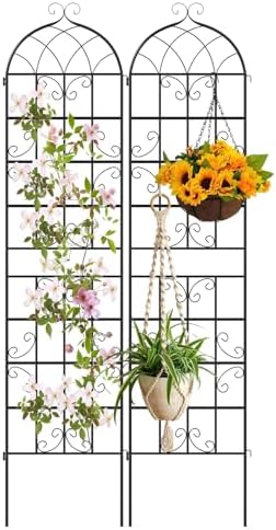 Giantex 2 Packs 86"x20" Metal Garden Trellis for Outdoor Climbing Plants, Heavy-Duty Plant Support for Vine Rose Vegetable Flower, Rustproof Black Metal Coating Patio Trellis Arch Decorative Fence by Giantex