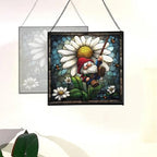Gnome and Daisy Swing Stained Glass Suncatcher – Square Hanging Window Panel for Home or Greenhouse – Whimsical Glass Art Gift for Garden Lovers, Christmas, Halloween, Father Days eoMJv6 - Image 4