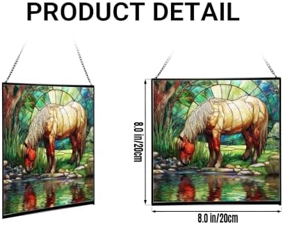 Palomino Rocky Mountain Horse grazing beside shallow stream Square Suncatcher –Stained Glass Style Window Panel with Pastoral Scene, Custom Decorative Hanging Art for Equestrian Home, Christmas cmdrvG - Image 2