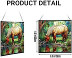 Palomino Rocky Mountain Horse grazing beside shallow stream Square Suncatcher –Stained Glass Style Window Panel with Pastoral Scene, Custom Decorative Hanging Art for Equestrian Home, Christmas cmdrvG - Image 2