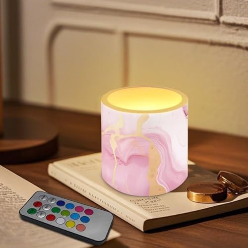4Pcs Pink Marble Battery Operated Flameless Candles with Color Changing Timer Remote Control Flickering LED Candles for Indoor Outdoor Wedding Living Room Home Decorations - Image 2