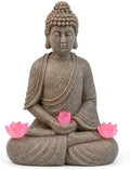 Solar Buddha Statue Outdoor Garden Decor, Zen Quaint Meditating Buddha Figurine with Lighted Pagoda, Weather-Resistant Resin Stone Sculpture for Patio Yard Walkway Lawn Ornament (#D) by Unknown