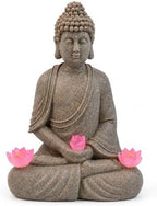 Solar Buddha Statue Outdoor Garden Decor, Zen Quaint Meditating Buddha Figurine with Lighted Pagoda, Weather-Resistant Resin Stone Sculpture for Patio Yard Walkway Lawn Ornament (#D) by Unknown