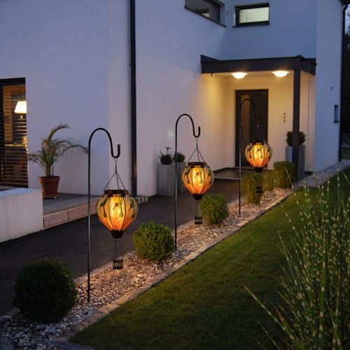 Larekook Hummingbird Hot Air Balloon Solar Lantern Outdoor Waterproof,Glass Garden Decor,Solar Hot Air Balloon Lantern with Flame Flickering Light for Yard Patio Lawn,Hummingbird Gifts for Women Mom - Image 3