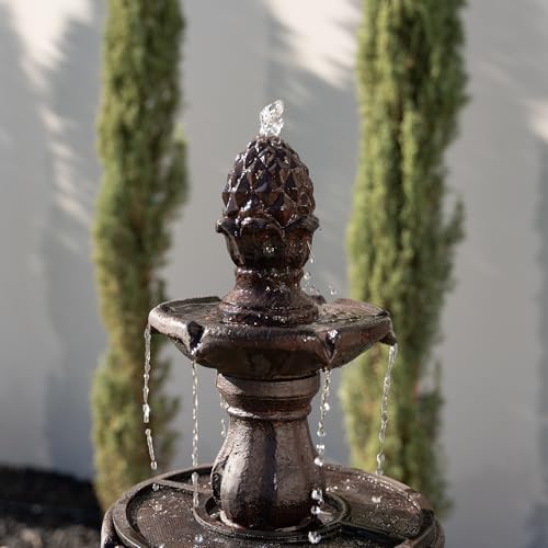 XBrand 51" 3-Tier Outdoor Waterfall Fountain, Freestanding Resin Water Feature with Pump, Cascading Water Design for Garden, Patio & Yard, Brown - Image 2