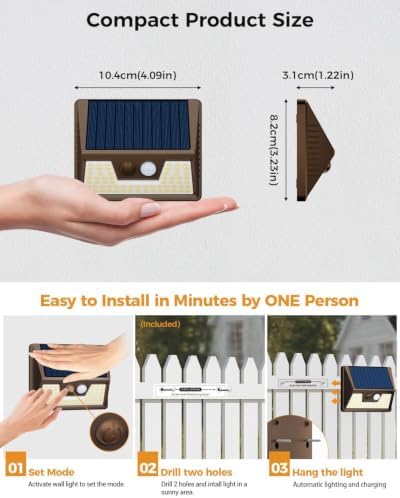 vighep 12 Pack Solar Fence Lights Waterproof, Motion Sensor Deck Lights Outdoor, Cold White LED Outside Lamp Wireless for Wall Yard Steps Stairs Garden - Brown - Image 6