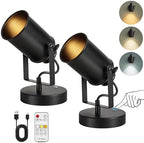Vitnucrol Rechargeable Spot Lights Indoor with Remote, 5500mAh Battery Operated Spotlight Wireless LED Uplighting with Timer＆Dimmable, 3CCT, Accent Lighting for Plant/Picture/Artwork (2Pack-Black) by Vitnucrol