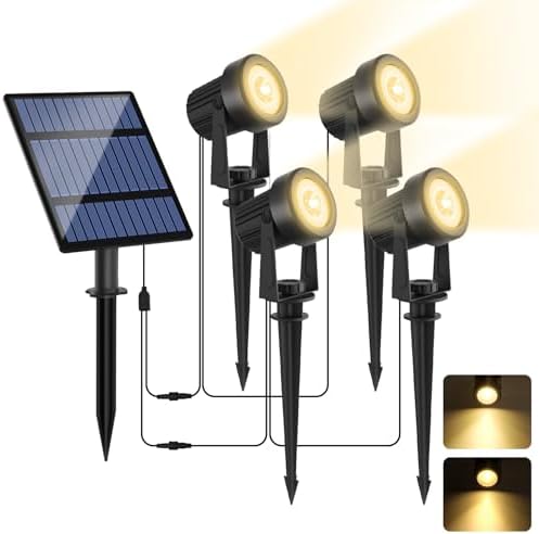 Solar Spotlights Outdoor Waterproof, Warm White Landscape Lights by LINQELLY