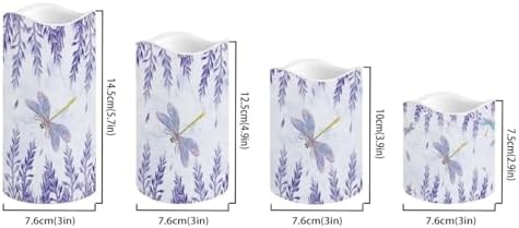 Purple Dragonfly Floral Flickering Flameless Candles Pillar LED Candles with Remote and Timer Set of 4 Color Changing Battery Operated Candles for Home Decoration - Image 2