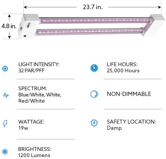 Feit Electric Grow Light 19W 2ft LED for Indoor Plants and Gardens, Full Spectrum Dual Hanging Bulb Grow Light, Hydroponic, GLP24ADJS/19W/LED - Image 3