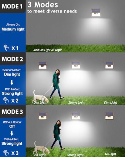 Peasur Brown Solar Lights Outdoor Motion Sensor 8 Pack, Ultra-Bright 3 Mode 140LED Fence Security Light Waterproof, Solar Wall Lighting for Patio Yard Step House Outside Cool White - Image 5