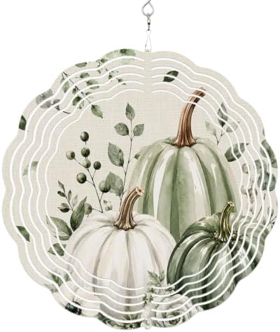 10 Inch Thanksgiving Fall Wind Spinner for Yard and Garden,Green Pumpkin Autumn Eucalyptus Rustic Floral Hanging Ornaments Outdoor 3D Kinetic Wind Sculpture Spinners Indoor Outdoor Patio Décor Gift by Unknown