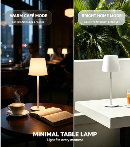 Cordless Table Lamp w/Timer Remote, Rechargeable Bedside Mood Lamp(White) - Image 3