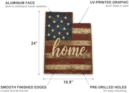 Utah "Home" State Shape Sign — Vintage American Flag Wall Decor — UV-Printed Aluminum (Not Real Wood) — Patriotic State Pride Art for Indoors & Outdoors — Made in USA - Image 2