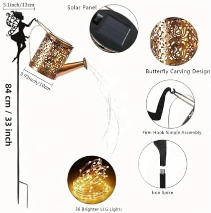 Solar Garden Decorative Watering Can Light – with Waterfall Effect, Christmas/Halloween Outdoor Garden Decoration(1pcs) - Image 3