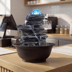 Giantex Tabletop Water Fountain with Rotating Crystal Ball & LED Lights, Tiered Rock Waterfall with Pump, Zen Meditation Desktop Decor for Office, Home Relaxation (Offset Stream) - Image 2