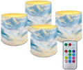 Blue Sky Flameless Candles with Remote and Timers Flickering Battery Operated Candles 4 Pack Outdoor Flameless LED Pillar Tea Lights for Beach Wedding Coastal Room Home Decor by Merkmak