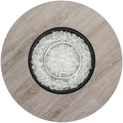 30'' Concrete Round Gas Fire Pit, 50,000 BTU Steel Outdoor Fire Tables, Fire Table with Lid, Add Warmth & Ambience to Gatherings and Parties On Patio Deck Garden Backyard，White Glass Stone. - Image 3