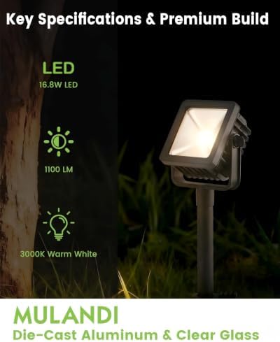 Outdoor LED Spotlight with Metal Spike 16.8W Adjustable Die-Cast Aluminum Landscape Lighting, Wet Location ETL UL CSA Qualified Safe for Garden, Yard & Tree Illumination - Image 2