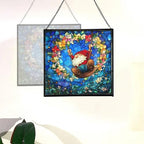 Wreath Swing Gnome Stained Glass Suncatcher – Square Hanging Window Panel for Home or Greenhouse – Whimsical Glass Art Gift for Garden Lovers, Christmas, Halloween, Father Days bAVpEF - Image 4