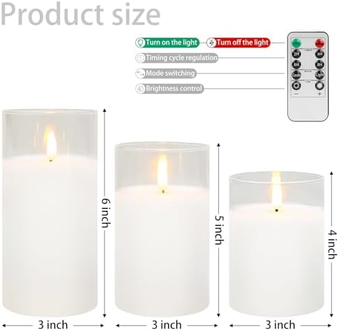 Clear Glass 3-Pack Flameless LED Pillar Candles with Remote - Image 5