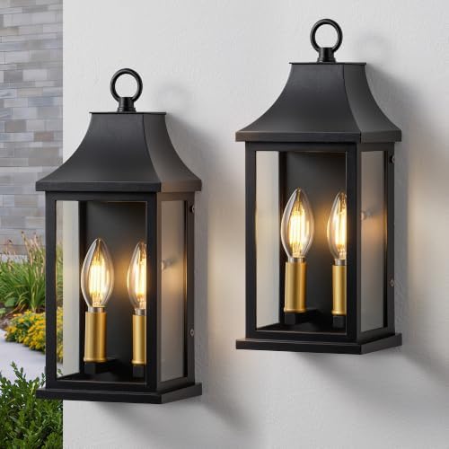 Patio Wall Light Fixtures, Black Waterproof Outdoor Wall Sconce 2pcs by NEWSEE