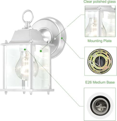 WISBEAM 4 Packs White Outdoor Wall Lantern, Exterior Waterproof Wall Sconce for House, Aluminum Housing Plus Glass, Wet Location Rated, ETL Qualified, Bulbs Not Included - Image 4