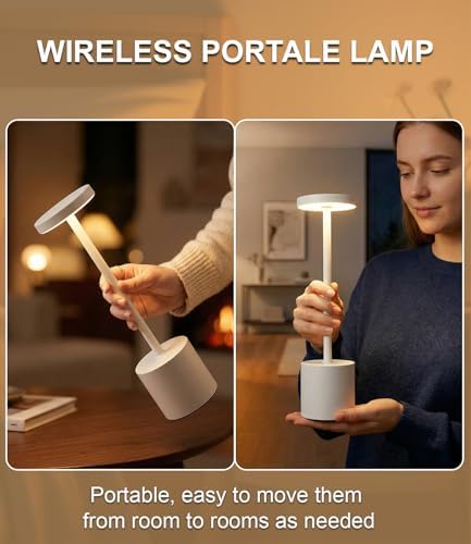 Swinerton White Rechargeable Cordless Table Lamps Set, 5000mAh Battery Powered Wireless Table Light, Portable LED Desk Lamp, 3 Color Dimmable Lighting for Restaurant Dining Patio Outdoor Bedroom - Image 4
