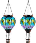 2 Pack Dragonfly Hot Air Balloon Solar Lantern Outdoor Waterproof, Glass Balloon Lanterns for Outside, Decorative Hanging Solar Lights Patio Garden Yard Gift for Women Moms by DREAMSKIP