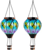 2 Pack Dragonfly Hot Air Balloon Solar Lantern Outdoor Waterproof, Glass Balloon Lanterns for Outside, Decorative Hanging Solar Lights Patio Garden Yard Gift for Women Moms by DREAMSKIP