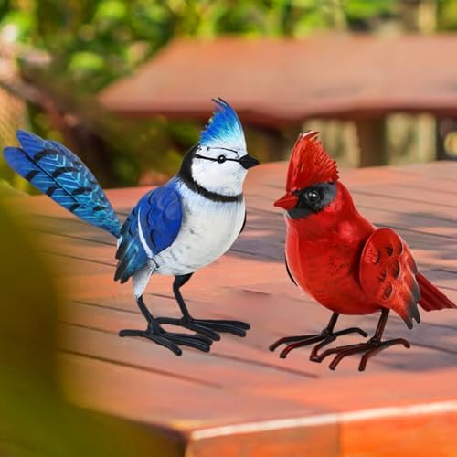 Shorayn Cardinal Decor Garden Statues Metal Bird Yard Art Sculptures,Standing Blue Jay Figurine Outdoor Decoration for Lawn Ornament,Christmas Housewarming Birthday Gifts for Women by Shorayn