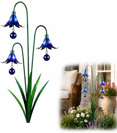 Triple Bluebells Garden Stake、Metal Garden Stake、Wind Chimes Yard Decor、Flamed Copper Decor、Rustic Farmhouse、Outdoor Lawn Patio Decor、Garden Gifts for Gardeners (1pcs Blue) by Unknown