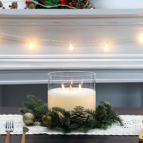 JHY DESIGN Large 3-Wick Glass Flameless Candles 6''High Battery Operated Dancing Flame Flickering LED Pillar Candles with 6-Hour Timer Feature Moving Wick Large Candle for Home Party - Image 2