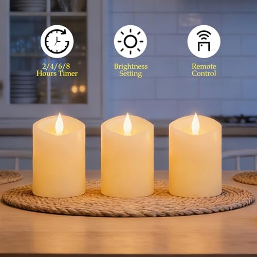 3x4 inch Flameless Candles: Realistic Flameless LED, Battery-Powered Pillar Candles with Remote & Timer, Fake Candles for Fall Decor, (Ivory, 3"*4"-3pcs) - Image 3